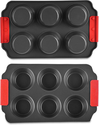 B&Q -  Non Stick 6 Cup Muffin Tray With Silicone Handles Dishwasher Safe Stain Resistant Bake Pan