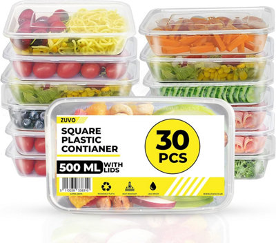 Zuvo Clear Food Containers 30 Pack, Bpa Free, Reusable, Microwave & Freezer Safe 500Ml