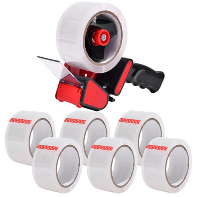 B&Q -  Heavy-Duty Tape Dispenser With 6 Rolls Of Brown Packaging Tape (48mm X 66M)Ergonomic Tape Gun For Moving BoxesWarehouse