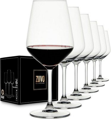 Zuvo Red Wine Glasses Set Of 6 37Cl Crystal Long Stem Elegant Durable Glasses Dishwasher Safe from B&Q