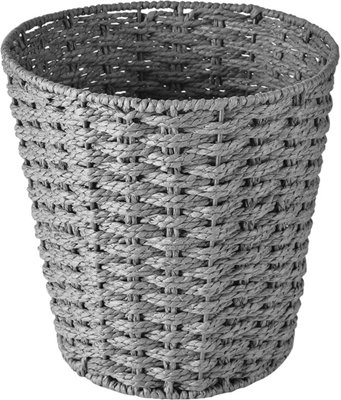 Zuvo Round Wicker Waste Paper Bin And Basket- Rubbish Basket For BedroomBathroomOffices Or Home (Grey) from B&Q