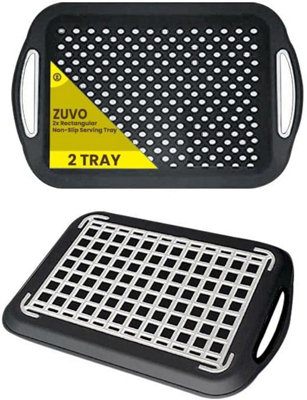 B&Q -  Anti Slip Serving Tray Set Of 2 Grey Lightweight Bpa Free Plastic Trays With Handles
