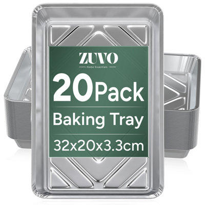 Zuvo Aluminium Foil Trays 20 Pack Disposable For Baking Cooking Bbq Without Lids 32Cm X 20Cm X 3.3Cm from B&Q