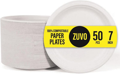 Zuvo 7 Inch Compostable Paper Plates 50 Pack Biodegradable Disposable Plates For Party And Picnic