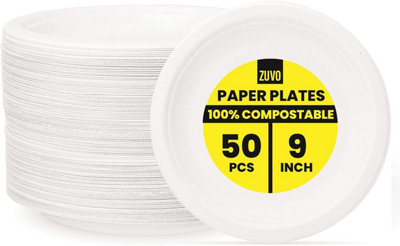 Zuvo 9 Inch Compostable Paper Plates 50 Pack Biodegradable Disposable Plates For Party And Picnic from B&Q