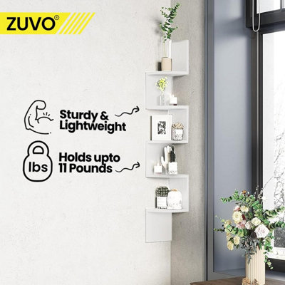 Zuvo Floating Corner Shelves 5 Tier White Zigzag Wall Mounted Bookshelf For Living Room And Office from B&Q