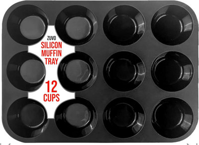 B&Q -  Silicon Muffin Tray 12 CupsNon Stick Black Baking Mold For Cupcakes And Brownies (23X31Cm)Perfect Baking Tray