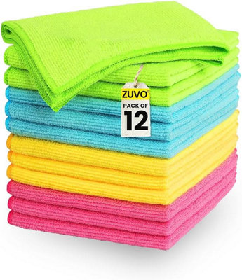 Zuvo Microfibre Cloth Pack Of 12 32X32Cm Ultra Soft And Absorbent Assorted Grey Green Blue Yellow from B&Q