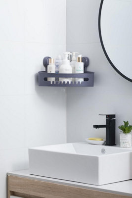 Zuvo No-Drill Shower Caddy With Suction CupsAdhesive-Free Bathroom Shelf For ShampooSoapToiletriesGrey from B&Q