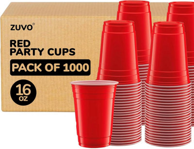 Zuvo Cups For Party - 16 Oz - 1000 Disposable Cups - Perfect For Any Occasion - Party Cups Red