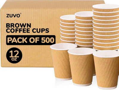 Zuvo Disposable Coffee Cups 12Oz 500 Pack Triple Wall Ripple Paper Cups Without Lids Heat Resistant from B&Q