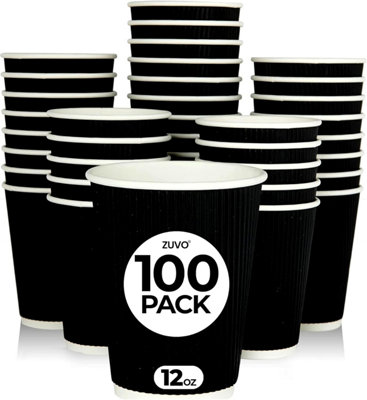 Zuvo Takeaway Coffee Cups 12 OzNo Lids100 Disposable Black Ripple Coffee CupsIdeal For Takeaways from B&Q