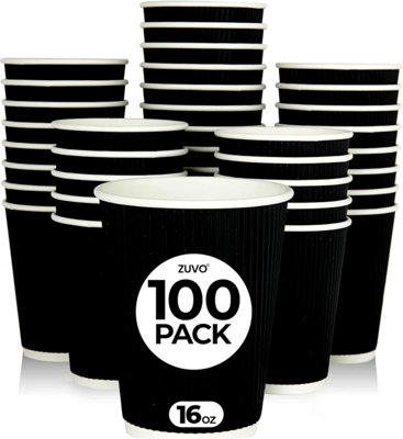 B&Q -  Takeaway Coffee Cups 16Oz 100 Pack Black Ripple Disposable Cups Without Lids For Takeaway Use