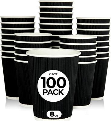 B&Q -  Takeaway Coffee Cups 8Oz 100 Pack Black Ripple Disposable Cups Without Lids For Takeaway Use