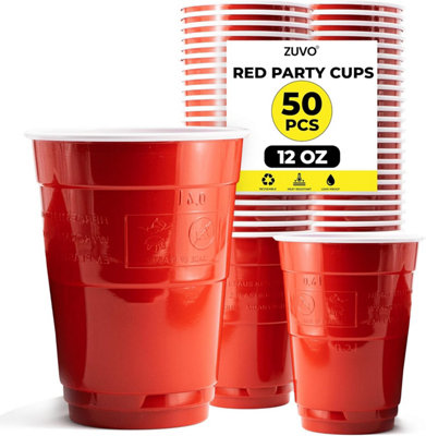 B&Q -  Red Plastic Party Cups 12 Oz  Pack Of 50 DurableStackable Disposable Cups For Events