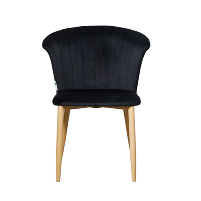 Life Interiors Black Single Elsa Velvet Dining Chair With Wooden Legs, Curved Back & Comfortable Seating