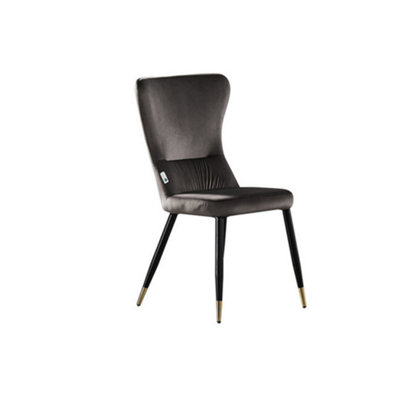 Life Interiors Single New York Modern Velvet Dining Chair With High Back, Metal Legs, And Tips Grey/Black/Gold