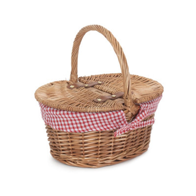 Red Hamper Eh103Red Wicker Childs Light Steamed Finish Red Check Oval Picnic Basket from B&Q