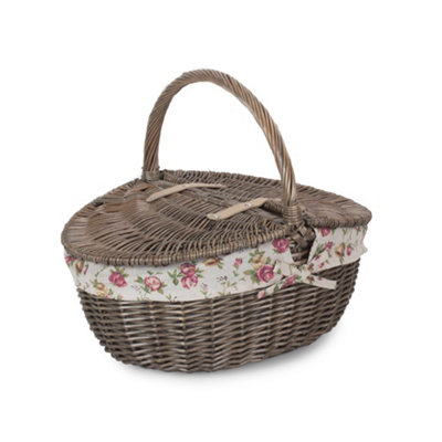 Red Hamper Eh001R Wicker Antique Wash Finish Rose Lined Oval Picnic Basket from B&Q