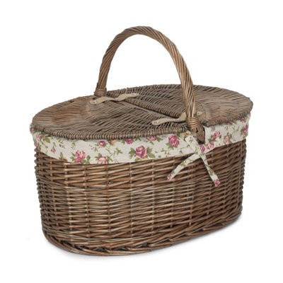 Hamper Eh055r Wicker Deep Antique Wash Oval Picnic Basket With Rose Lining Red