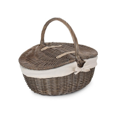 Red Hamper Eh001W Wicker Antique Wash Finish Oval Picnic Basket White Lining from B&Q