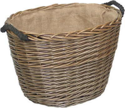 Red Hamper W040 Wicker Medium Oval Hessian Lined Log Basket from B&Q