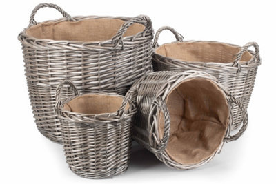 Red Hamper W051-054 Wicker Set Of 4 Antique Wash Finish Lined Log Baskets from B&Q
