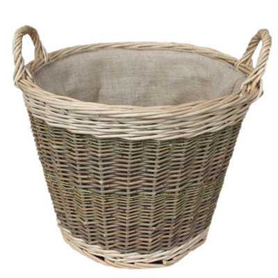 Hamper W057 Wicker Large Unpeeled Hessian Lined Log Basket Red