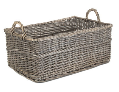 Hamper St036/3 Wicker Large Shallow Antique Wash Storage Basket Red