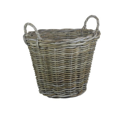 Red Hamper Ra003 Small Round Grey Rattan Log Basket from B&Q