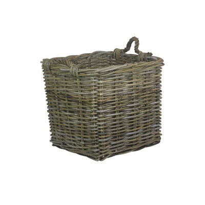 Red Hamper Ra008/2 Rattan Medium Square Grey Rattan Log Basket from B&Q
