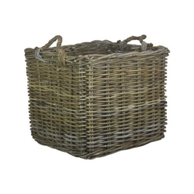 Red Hamper Ra008/3 Rattan Large Square Grey Rattan Log Basket from B&Q