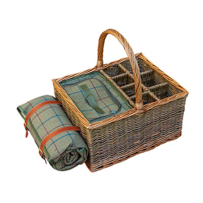 Hamper H021b Wicker Event Basket With Blanket And Fitted Cooler Red