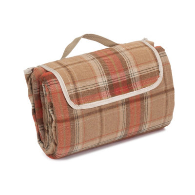 Hamper H135 Polyester Burnt Polyester Fleece Tartan Picnic Rug Red/Orange