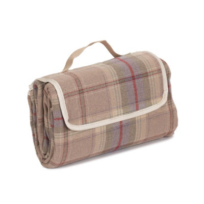 Hamper H136 Polyester Polyester Fleece Tartan Picnic Rug Red/Lavender