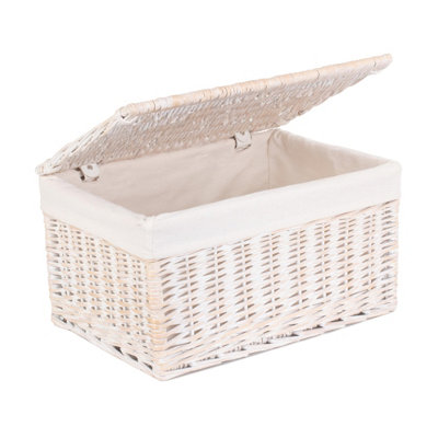 B&Q -  Eh132L Wicker Medium White Wash Steamed Cotton Lined Storage Basket