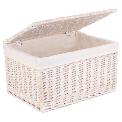 Red Hamper Eh133L Wicker Large White Wash Steamed Cotton Lined Storage Basket from B&Q