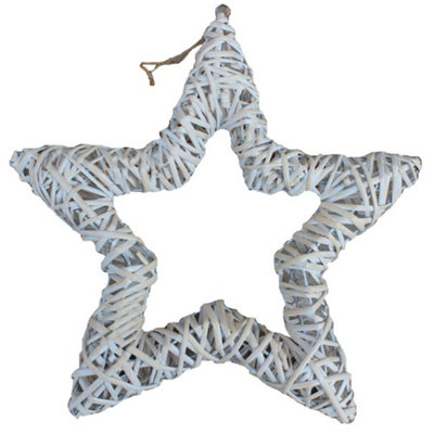 Red Hamper H141 Wicker White Wash Open Star Christmas Decoration from B&Q