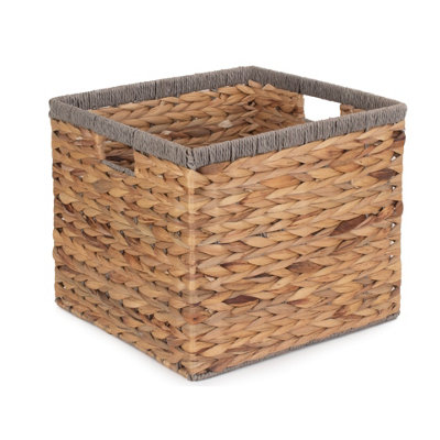 Red Hamper Red/Grey Hamper Wh020/1 Square Water Hyacinth With Rope Border Storage Basket Small