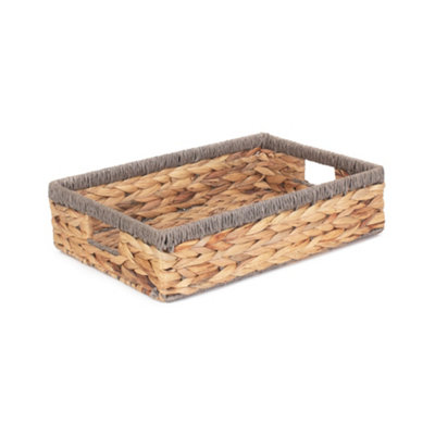 Hamper Wh022/2 Medium Shallow Rectangular Water Hyacinth With Rope Border Storage Basket Red/Grey