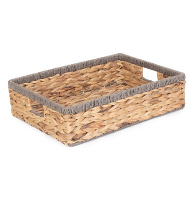 Red Hamper Red/Grey Hamper Wh022/3 Shallow Rectangular Water Hyacinth With Rope Border Storage Basket Large