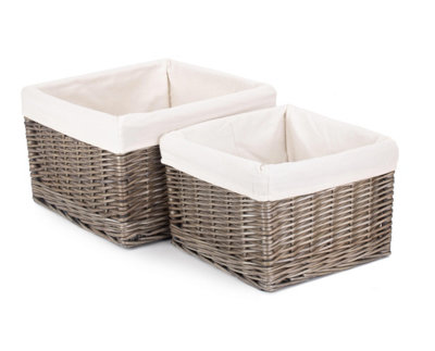 Red Hamper St058W-059W Wicker Set Of 2 Square Antique Wash Lined Storage Basket from B&Q