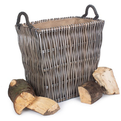 Red Hamper Unisex Grey Wicker Rectangular Log Basket Size 37 - Image 3