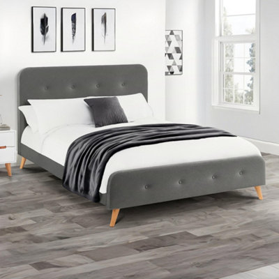 B&Q -  Astrid 150Cm King Grey Button Headboard Linen Style Fabric Bed