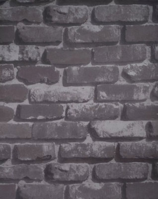  - Realistic 3D Vintage Brick Effect Textured Vinyl Wallpaper New York GreyQ1402