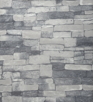  - Realistic 3D Vintage Brick Effect Textured Vinyl Wallpaper New York Light GreyQ1412