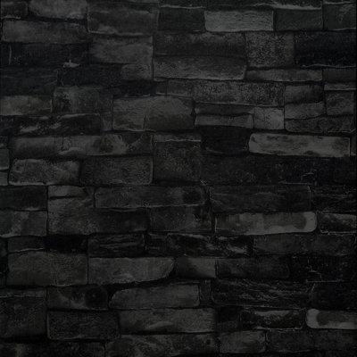  - Realistic 3D Vintage Brick Effect Textured Vinyl Wallpaper New York Stone BlackQ1411