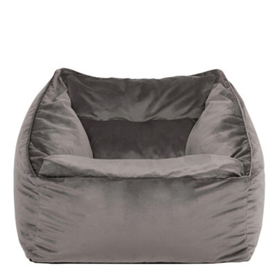 Icon Grey Natalia Velvet Adults Bean Bag Armchair, Ready Filled Beanbag Large