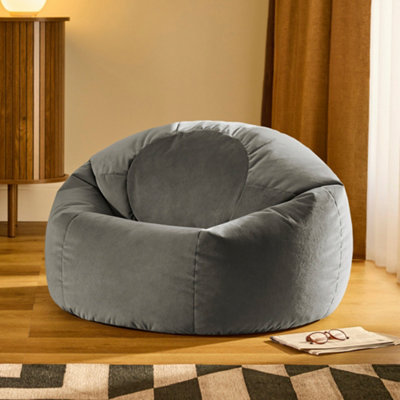 Icon Unisex Charcoal Kingston Classic Velvet Bean Bag Chair Grey Bean Bags - Image 3