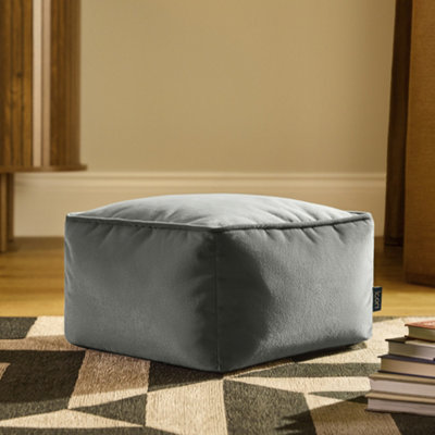 icon Amara Velvet Small Bean Bag Footstool with Filling Included, Grey | Made in the UK, Pouffe Footstool, Footrest, Plush Velvet Fabric, For Living Room or Bedroom - Image 4